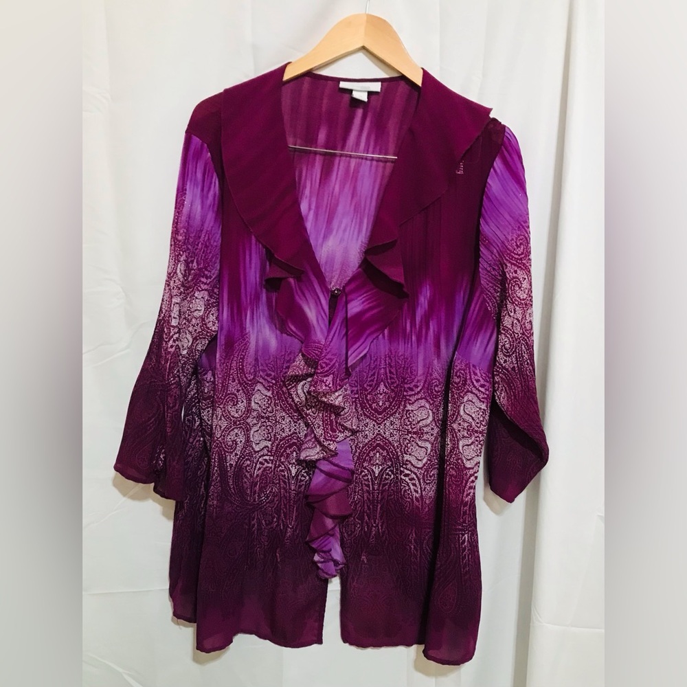 Women’s Dress Barn 3X Purple Ruffled Gradient Blouse Top Printed
